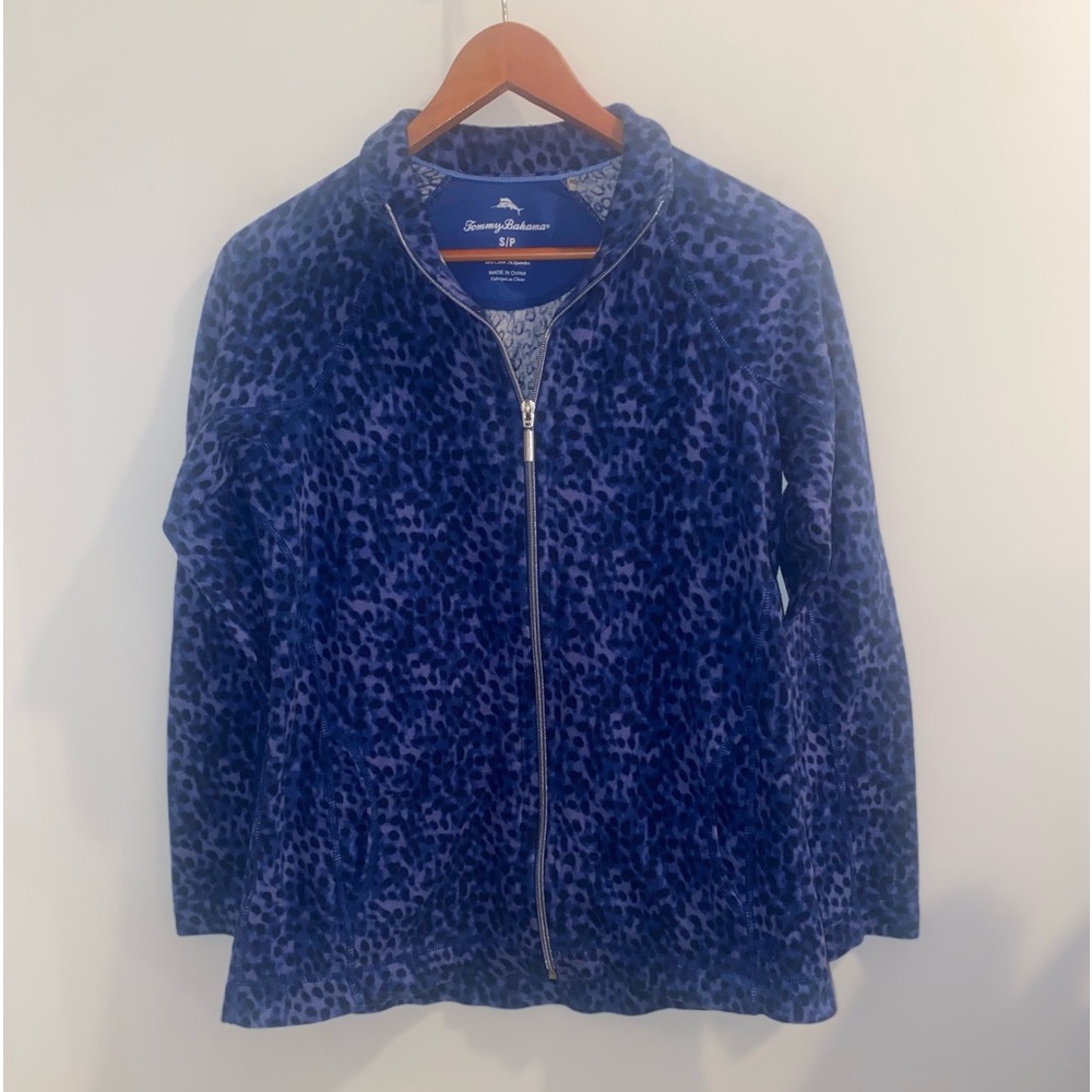 🐆 Tommy Bahama Aruba Lagoon Leopard Full Zip Jacket Blue Small - Picture 3 of 14